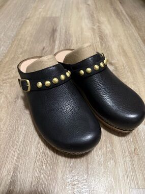 Black Studded Leather Clog - Stylish Slip-On